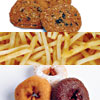cookies, french fries and doughnuts