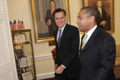 Governor/Republican presidential hopeful Mitt Romney (left) and Gov. Deval Patrick